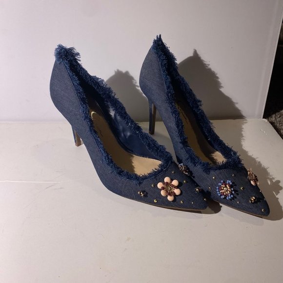 Women’s Blue Frilly Kitten Heels - Picture 1 of 7